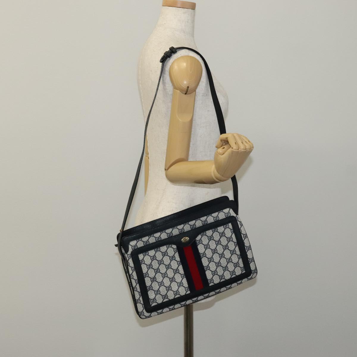 GUCCI GG Supreme Sherry Line Shoulder Bag PVC Navy Red 41 02 013 Auth 110219