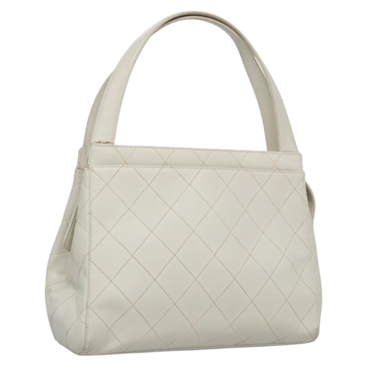CHANEL Wild Stitch Hand Bag Leather White CC Auth 110221