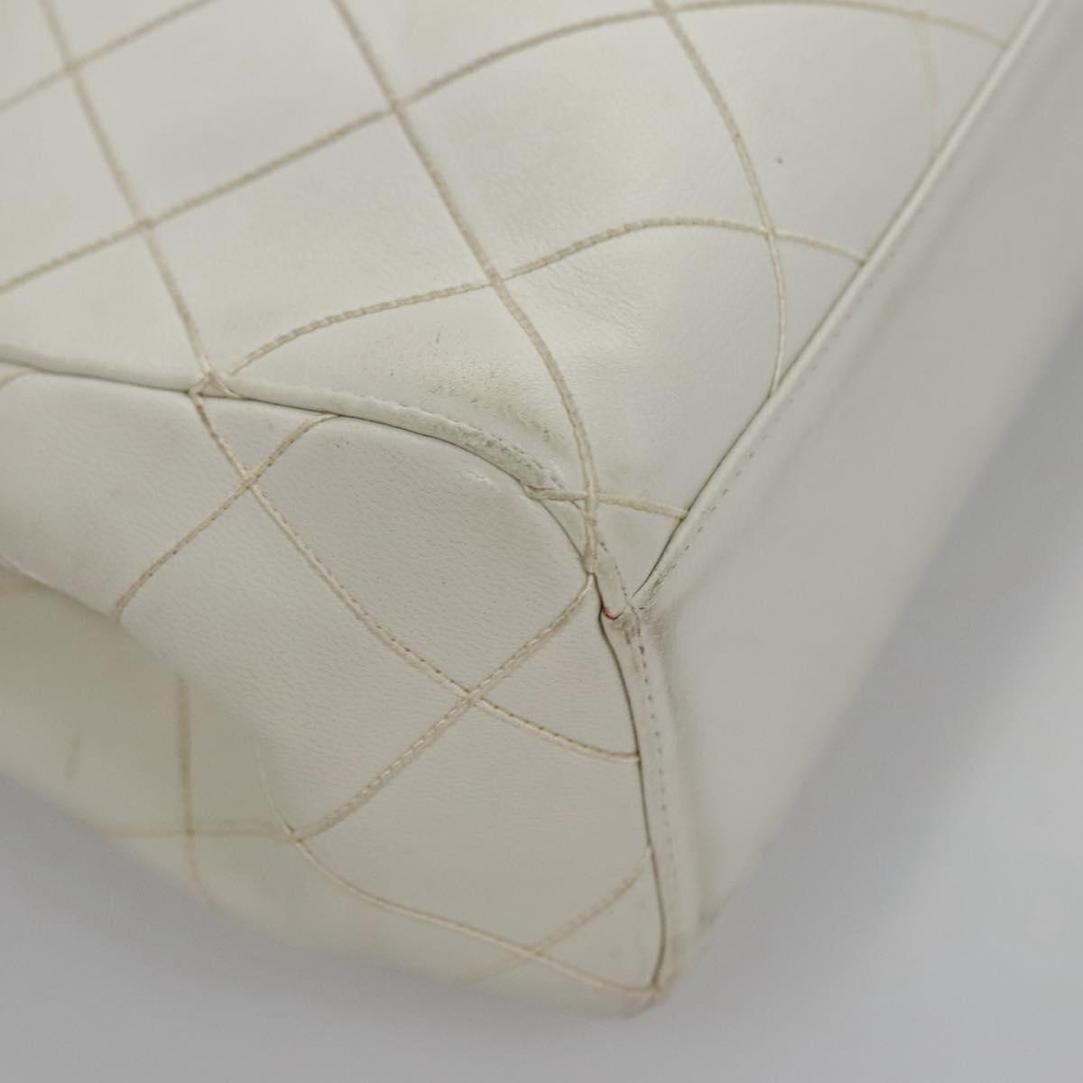 CHANEL Wild Stitch Hand Bag Leather White CC Auth 110221