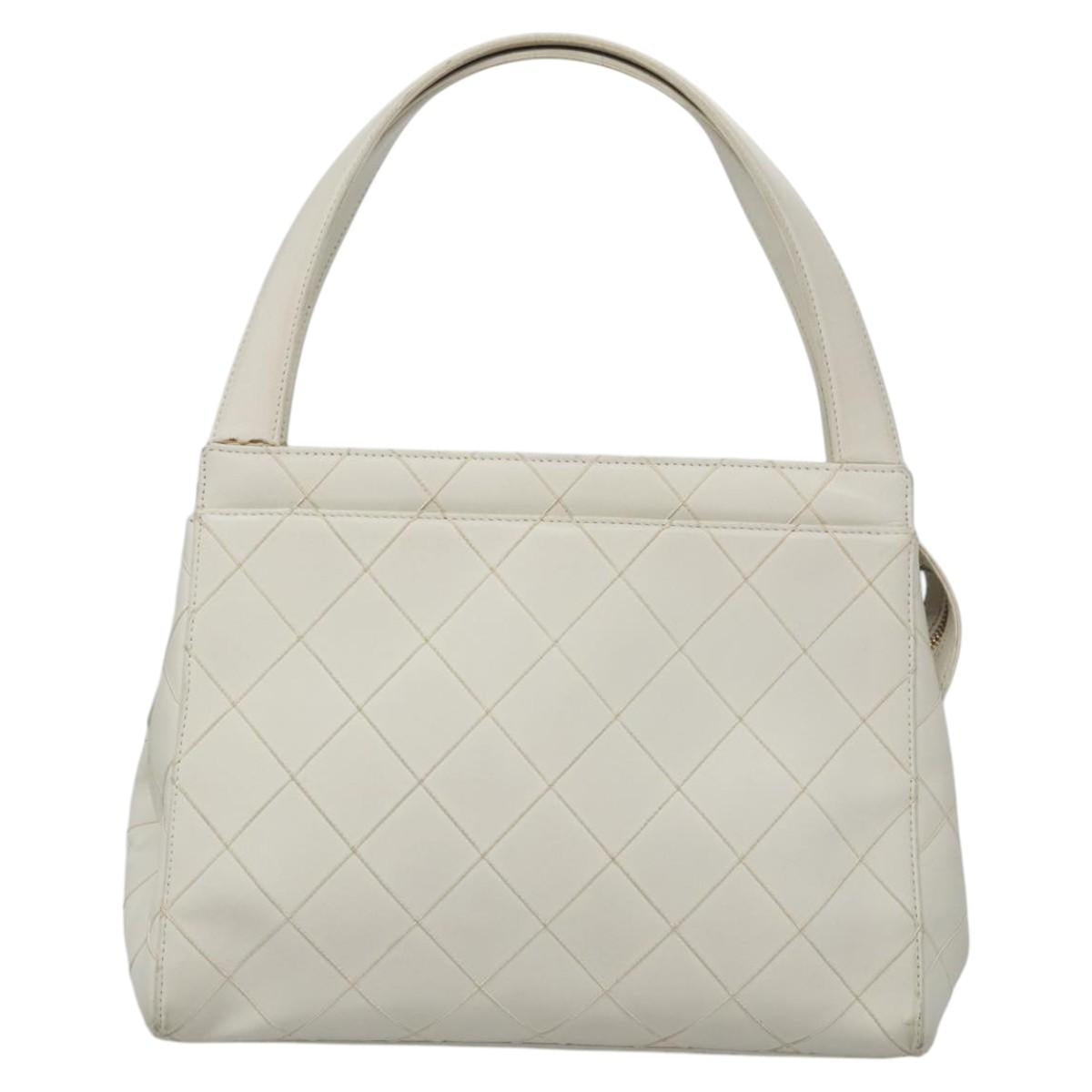 CHANEL Wild Stitch Hand Bag Leather White CC Auth 110221