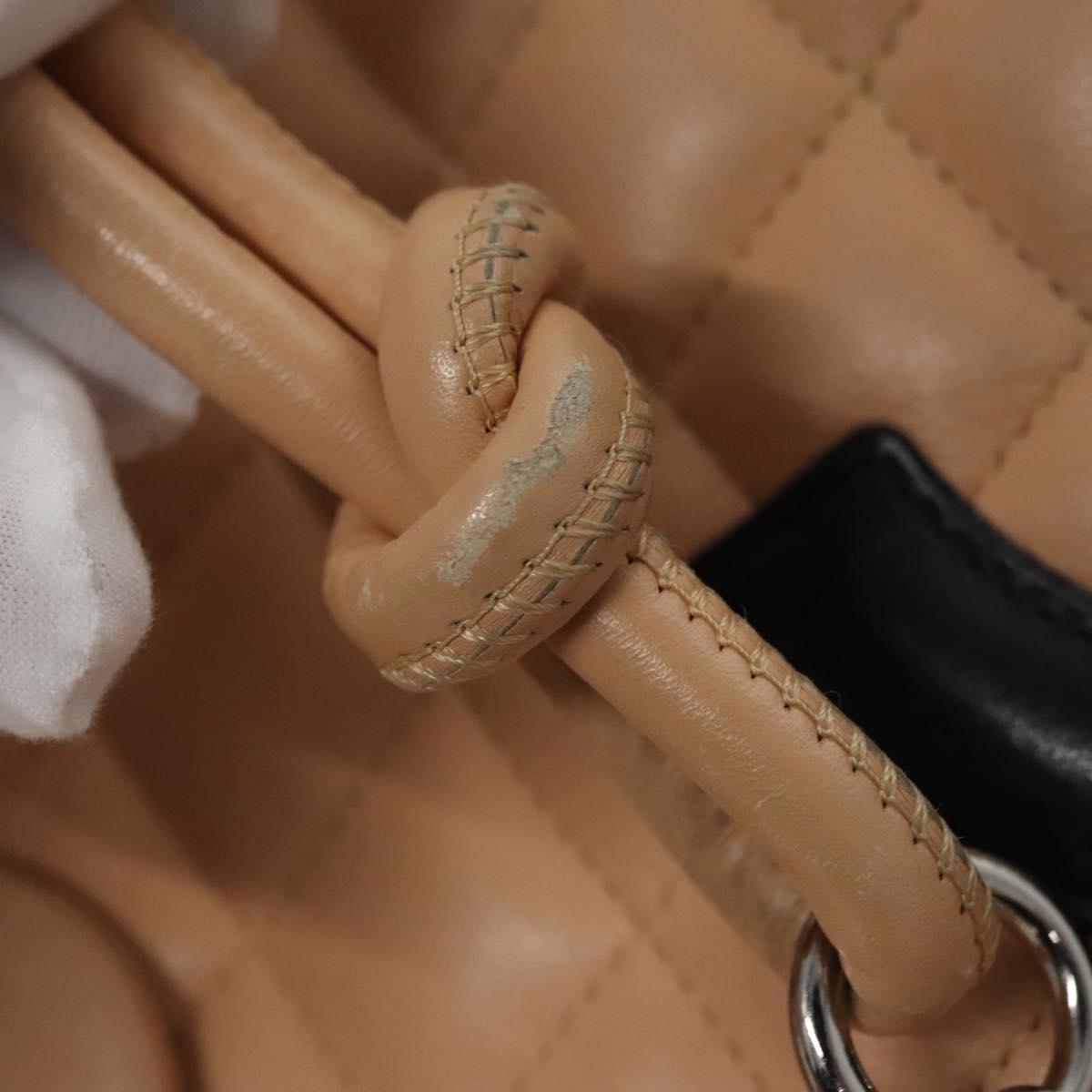 CHANEL Matelasse Cambon Line Shoulder Bag Leather Beige Silver CC Auth 110229A