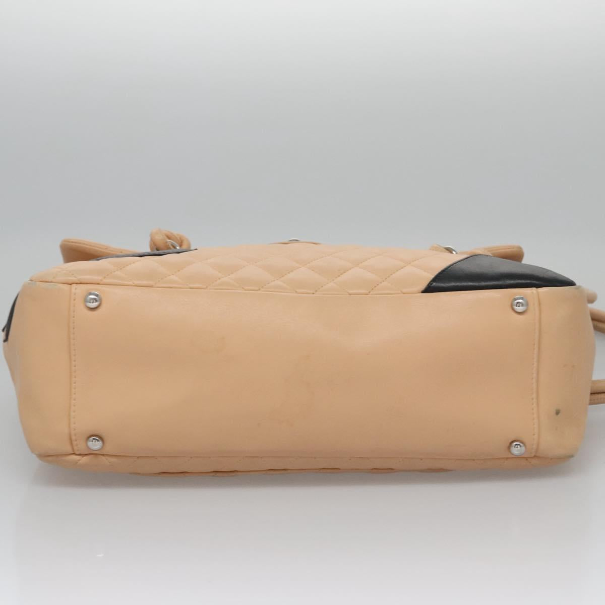 CHANEL Matelasse Cambon Line Shoulder Bag Leather Beige Silver CC Auth 110229A