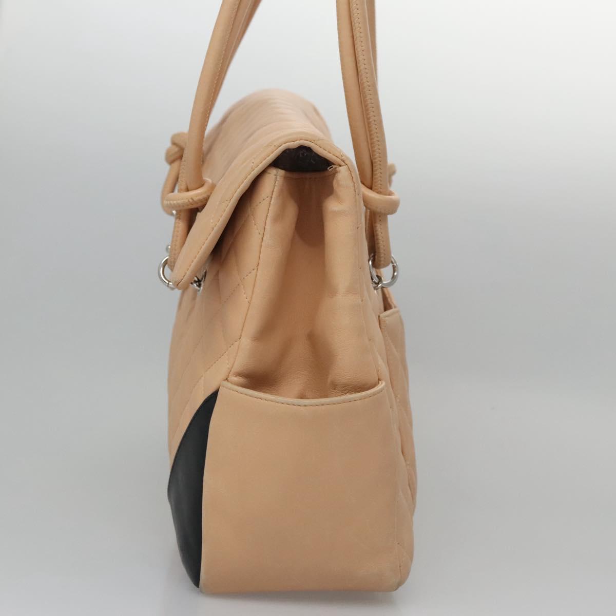 CHANEL Matelasse Cambon Line Shoulder Bag Leather Beige Silver CC Auth 110229A