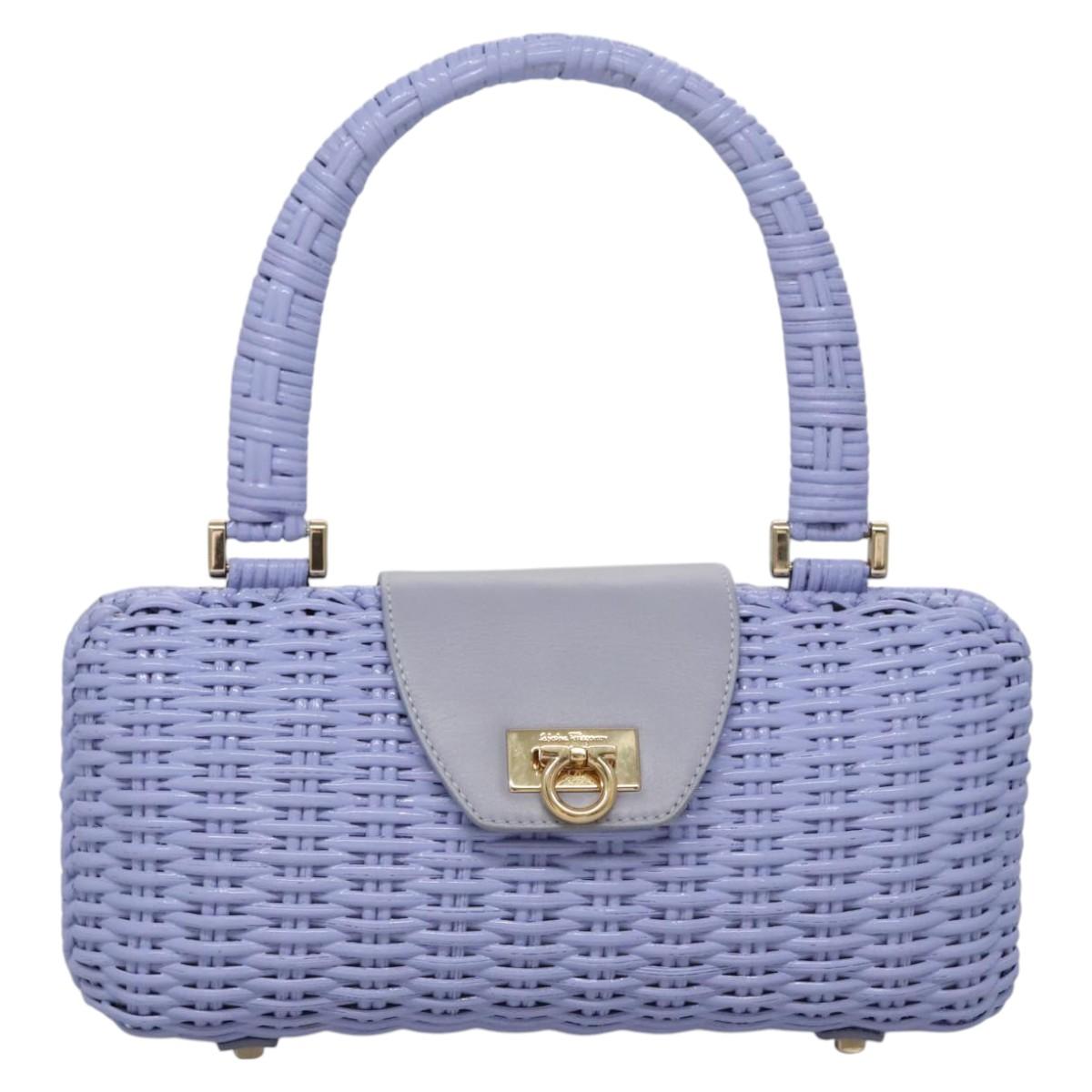 Salvatore Ferragamo Gancini Hand Bag Wicker Purple Gold Auth 110237AM