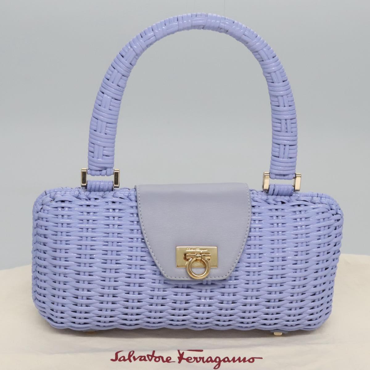 Salvatore Ferragamo Gancini Hand Bag Wicker Purple Gold Auth 110237AM