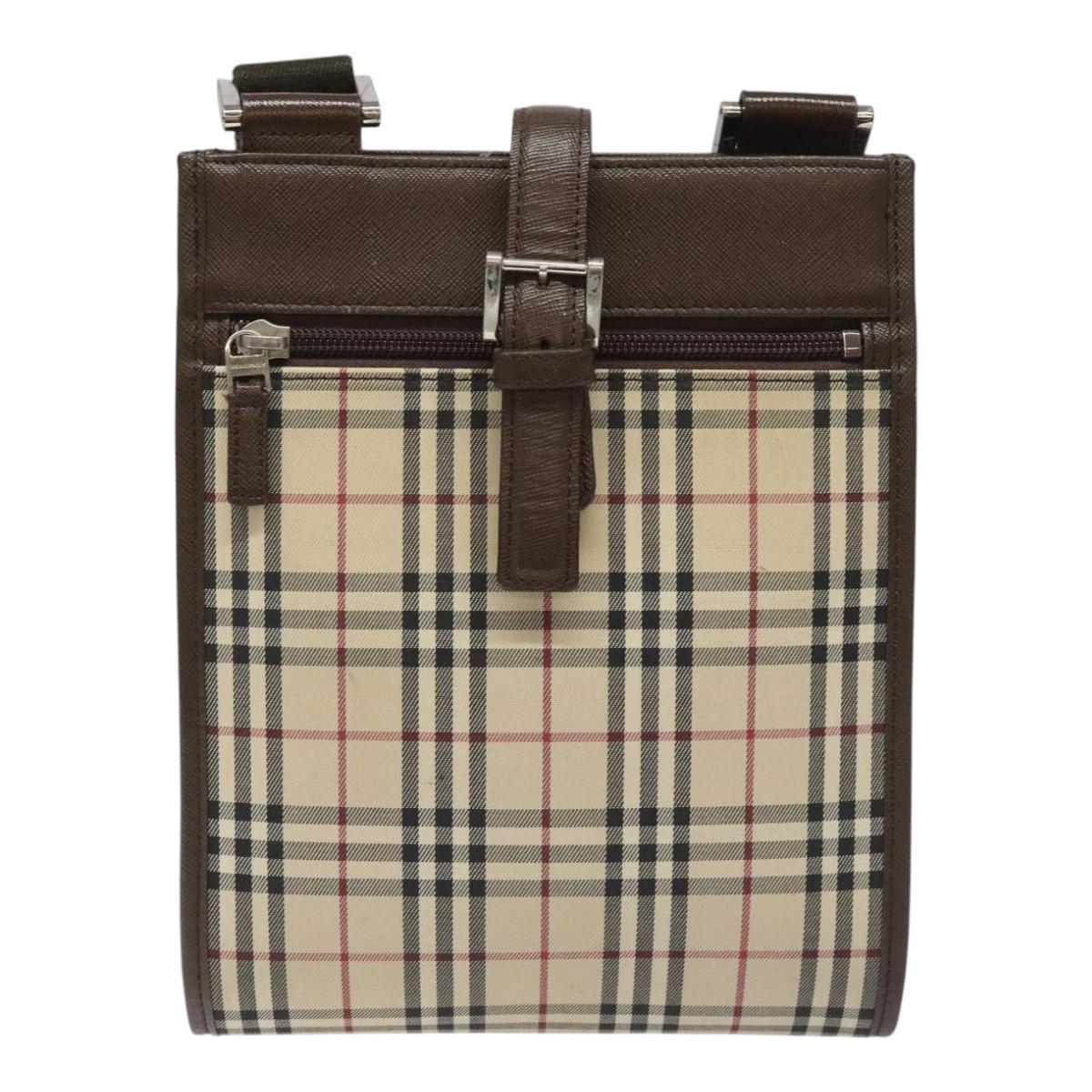 BURBERRY Nova Check Shoulder Bag Canvas Beige Auth 110242