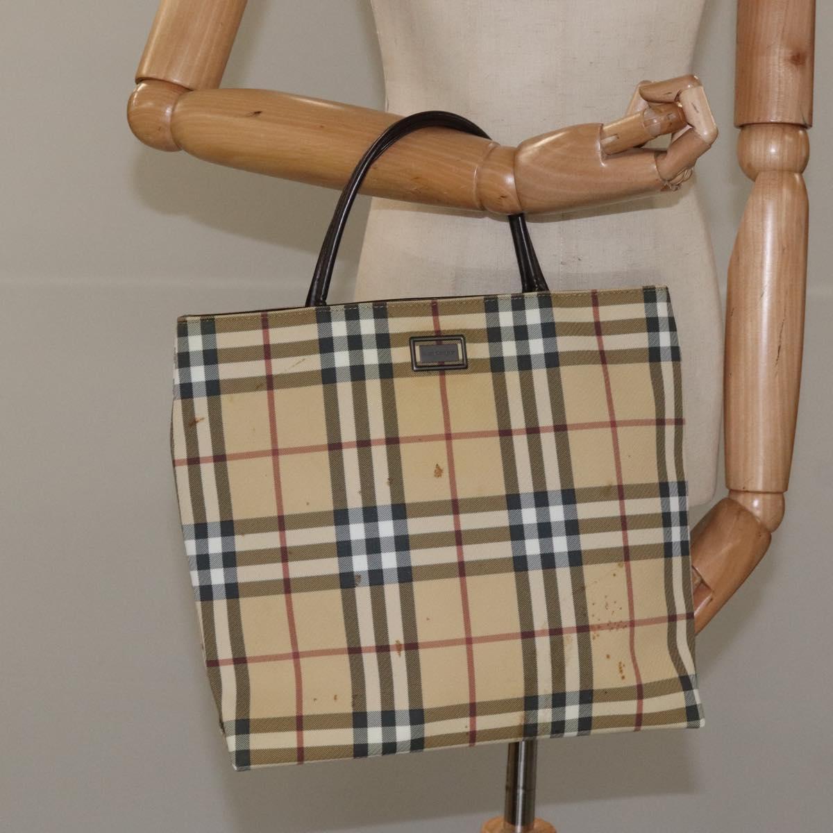 BURBERRY Nova Check Hand Bag PVC Beige Auth 110244