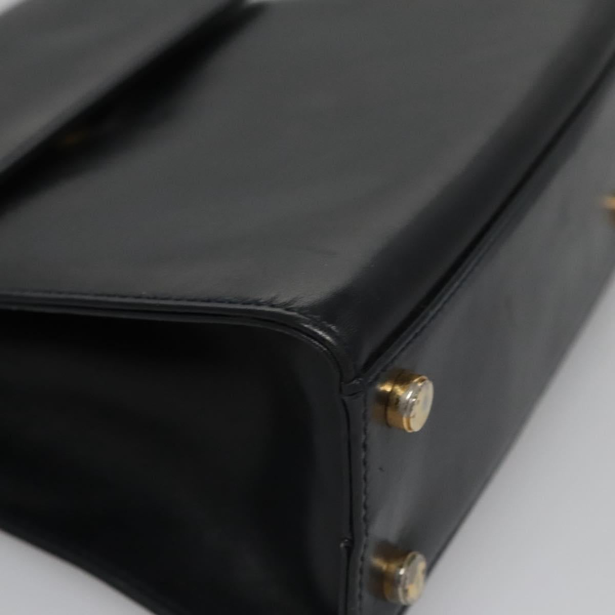 Salvatore Ferragamo Gancini Hand Bag Leather Black Auth 110245