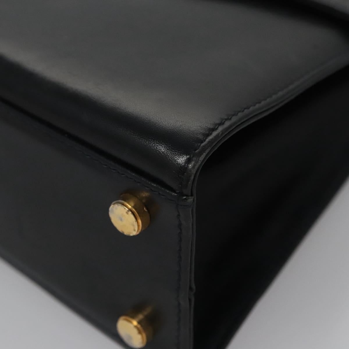 Salvatore Ferragamo Gancini Hand Bag Leather Black Auth 110245