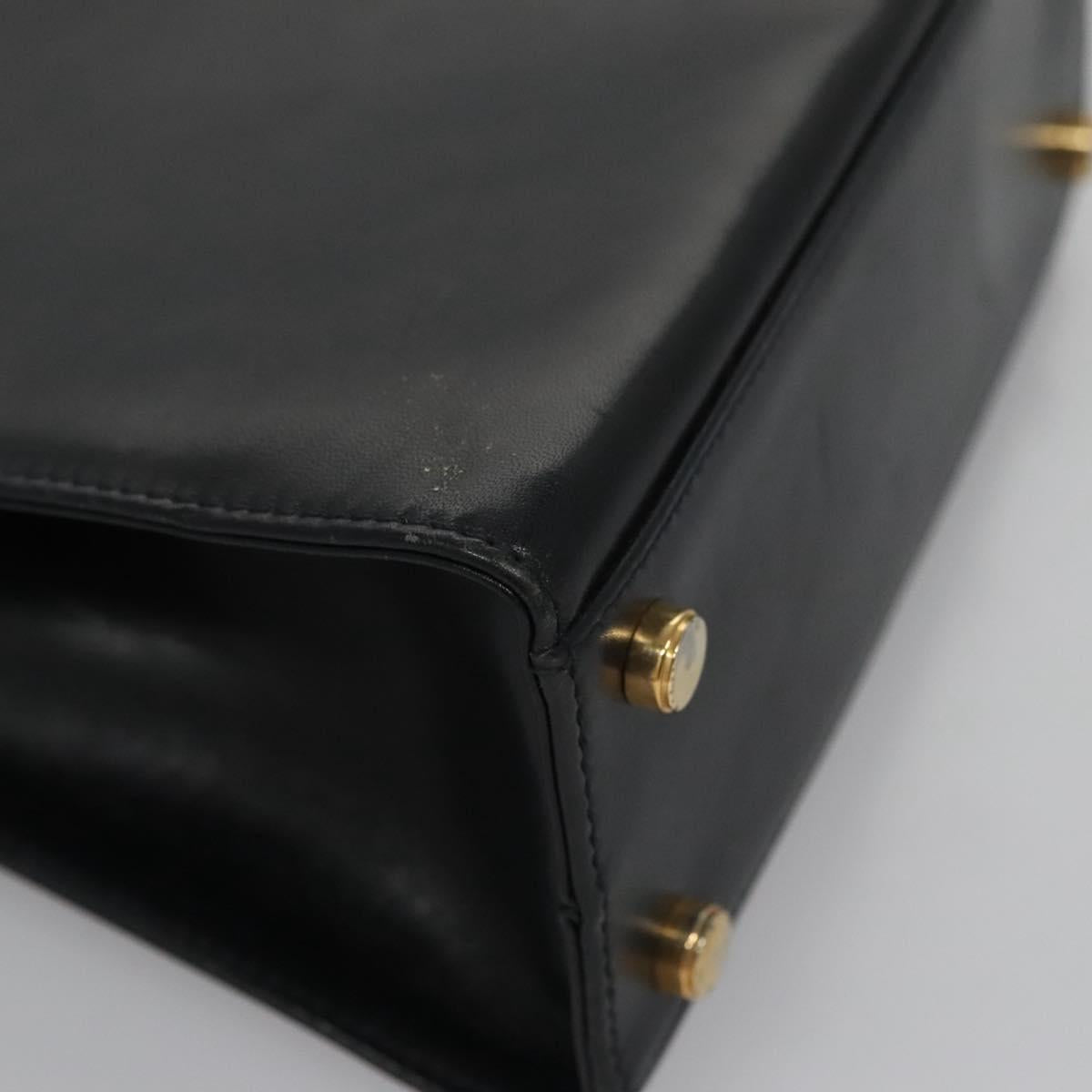 Salvatore Ferragamo Gancini Hand Bag Leather Black Auth 110245