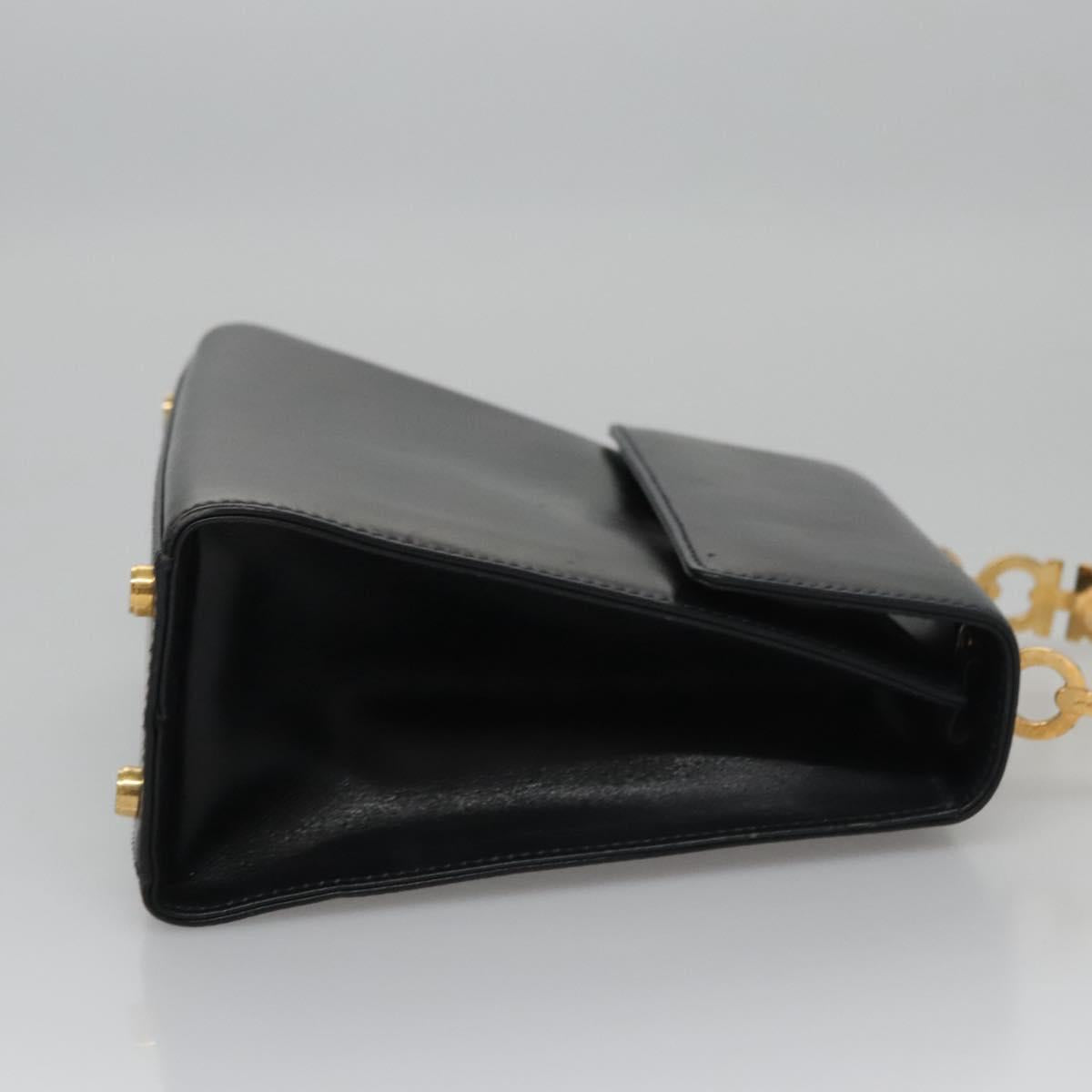 Salvatore Ferragamo Gancini Hand Bag Leather Black Auth 110245