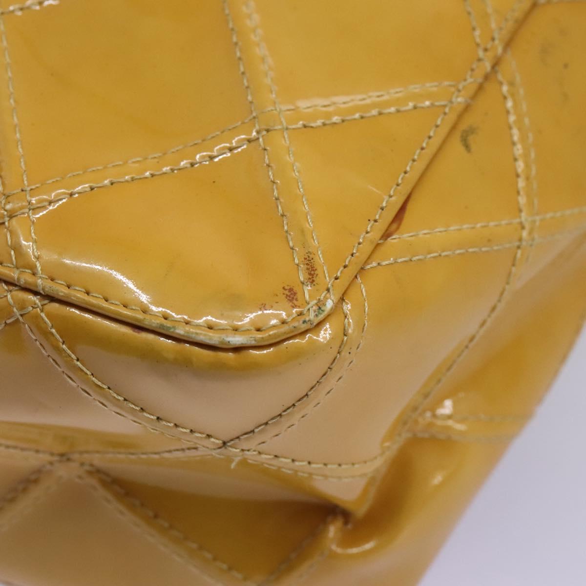 CHANEL Bicolore Shoulder Bag Patent leather Yellow CC Auth 110286
