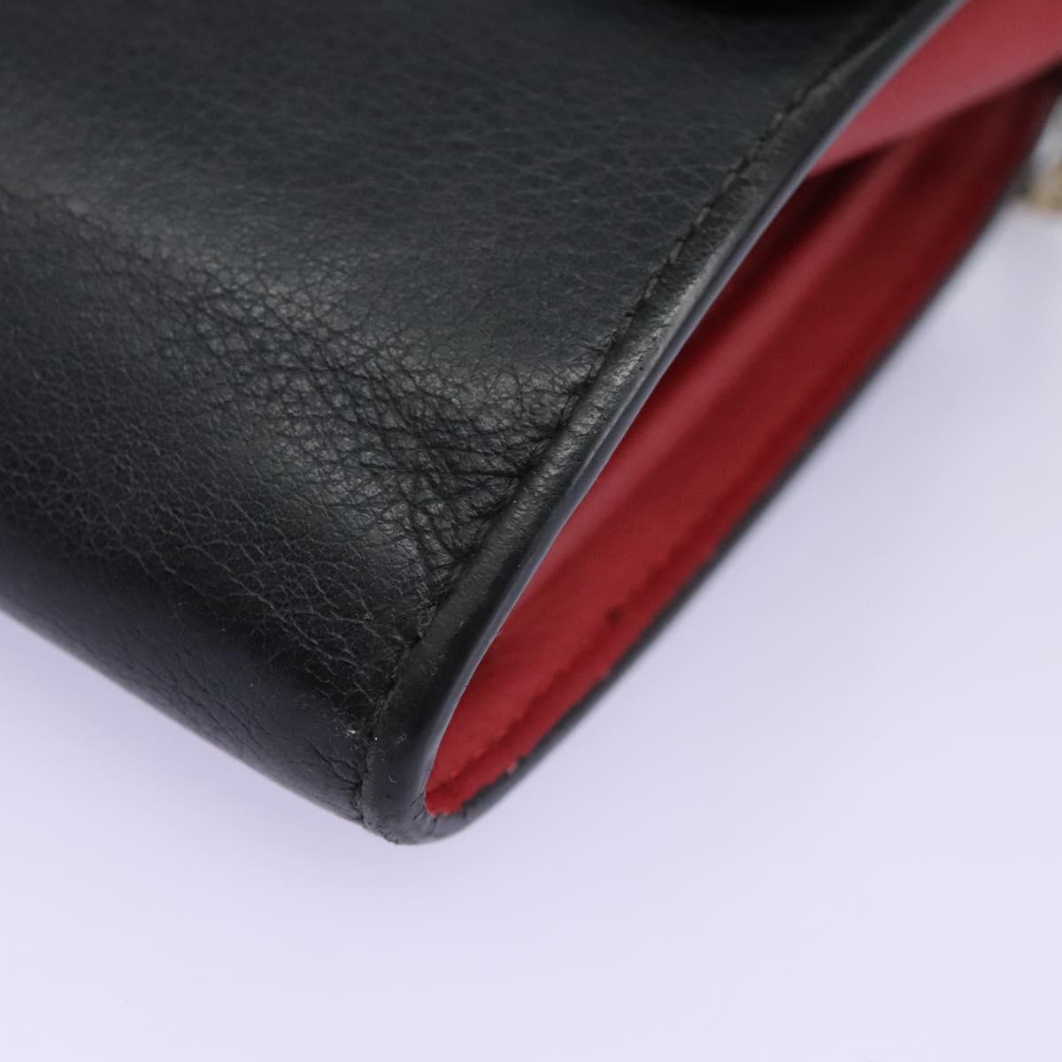 Salvatore Ferragamo Gancini Chain Shoulder Wallet Leather Black Auth 110302