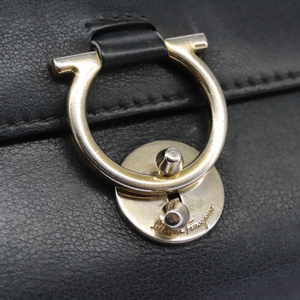 Salvatore Ferragamo Gancini Chain Shoulder Wallet Leather Black Auth 110302