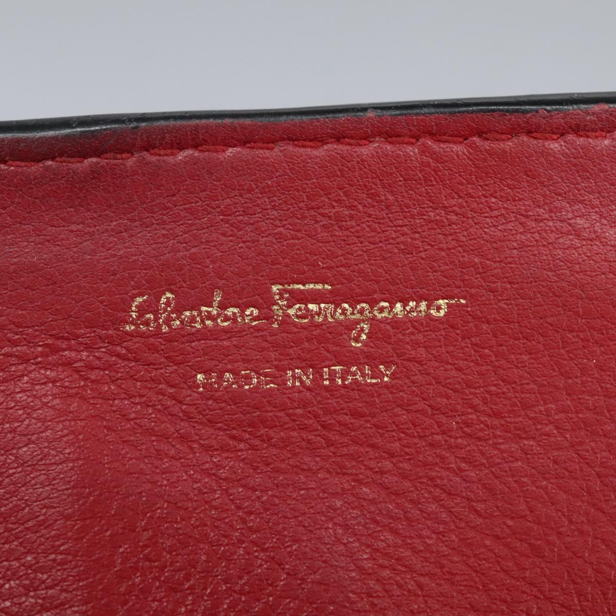 Salvatore Ferragamo Gancini Chain Shoulder Wallet Leather Black Auth 110302