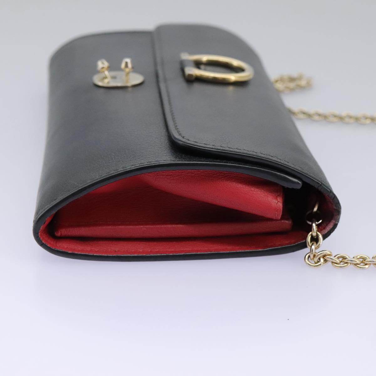 Salvatore Ferragamo Gancini Chain Shoulder Wallet Leather Black Auth 110302