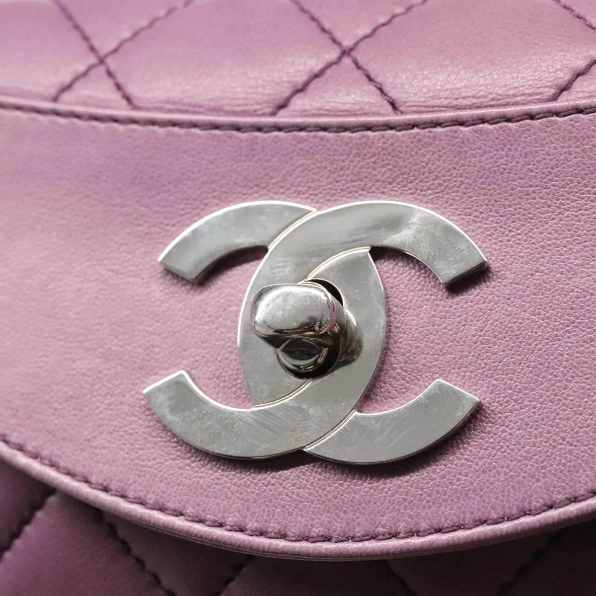 CHANEL Matelasse Chain Shoulder Bag Lamb Skin Purple CC Auth 110303AV