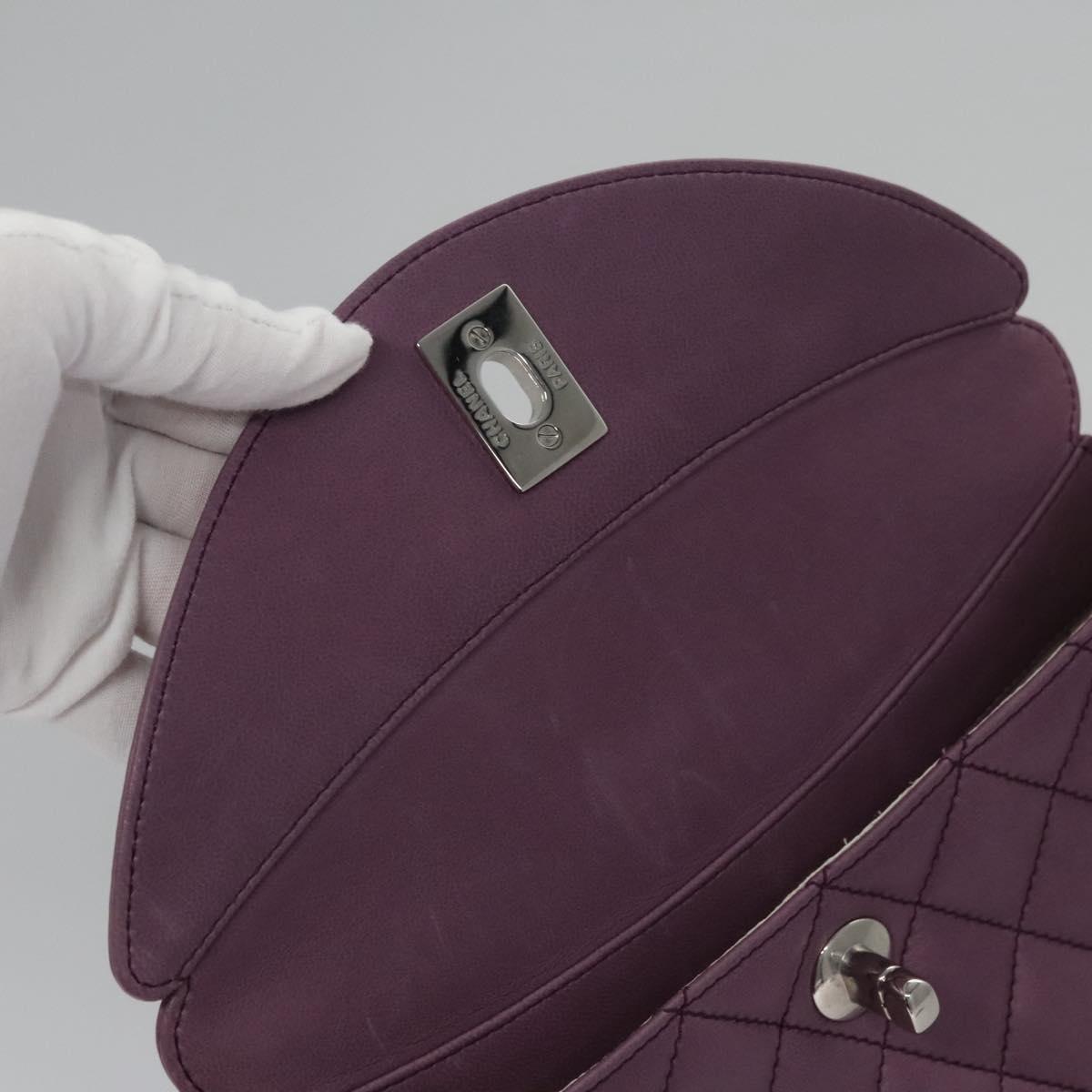 CHANEL Matelasse Chain Shoulder Bag Lamb Skin Purple CC Auth 110303AV