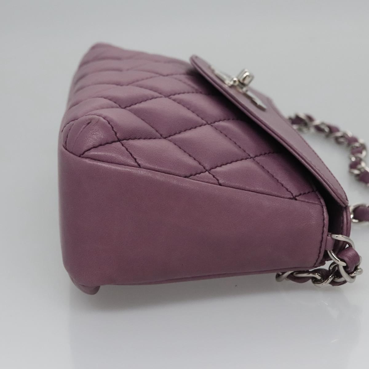 CHANEL Matelasse Chain Shoulder Bag Lamb Skin Purple CC Auth 110303AV