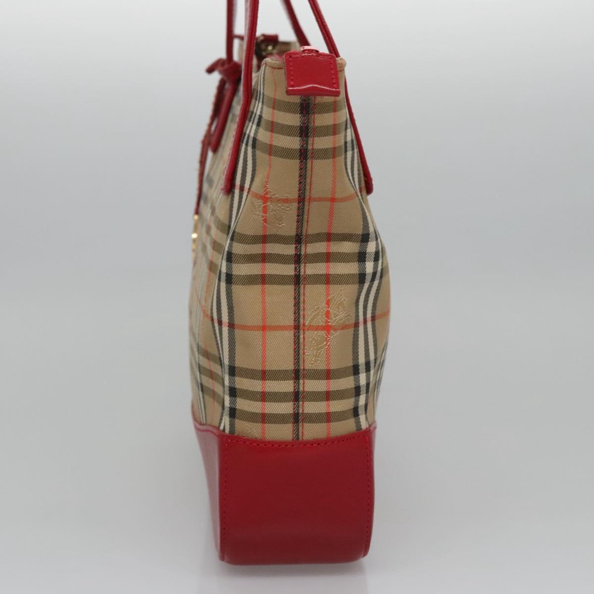 BURBERRY Nova Check Hand Bag Canvas Beige Red Auth 110306