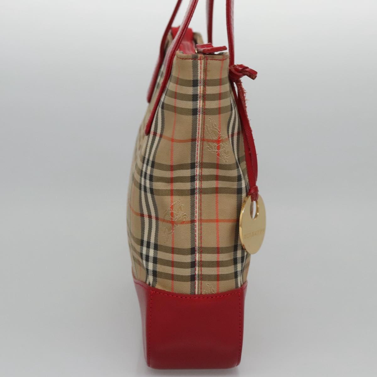 BURBERRY Nova Check Hand Bag Canvas Beige Red Auth 110306