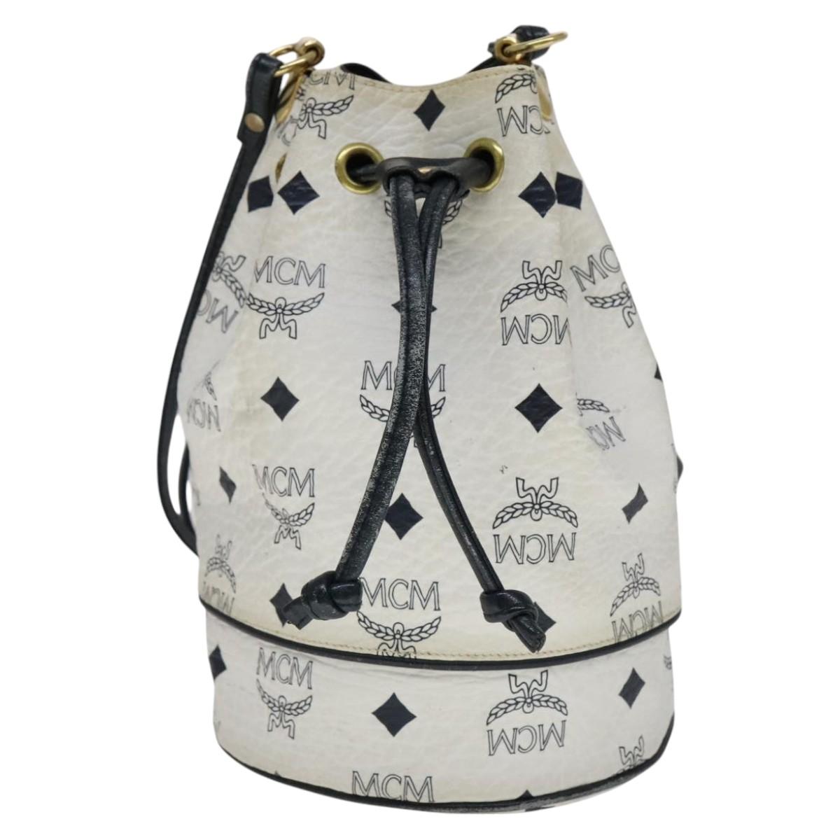 MCM Vicetos Logogram Shoulder Bag PVC Leather White Auth 110311