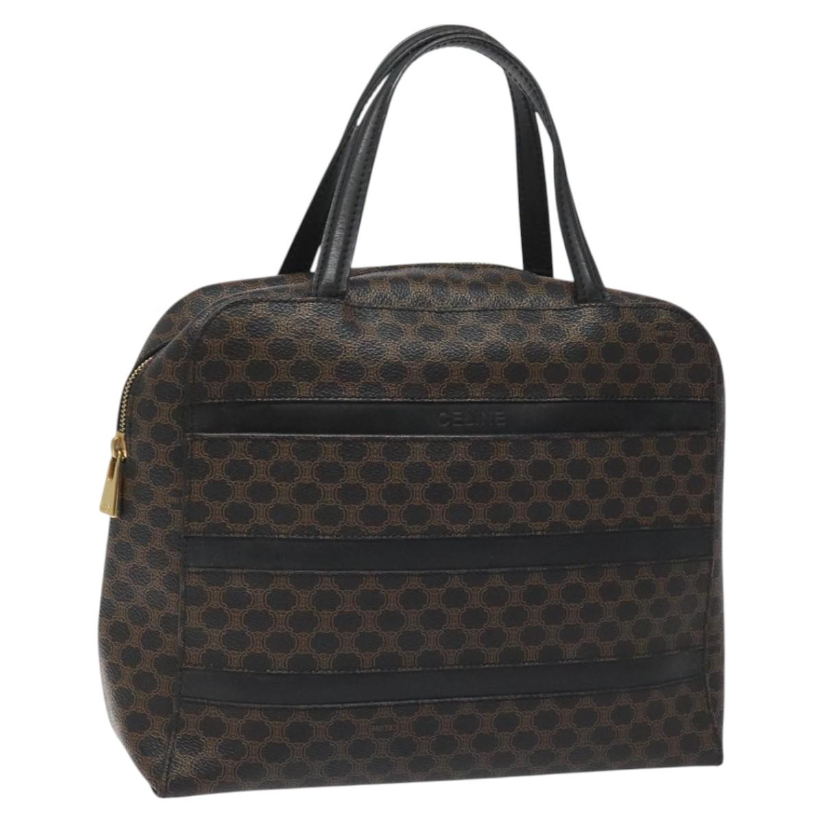 CELINE Macadam Canvas Hand Bag PVC Leather Black Auth 110331