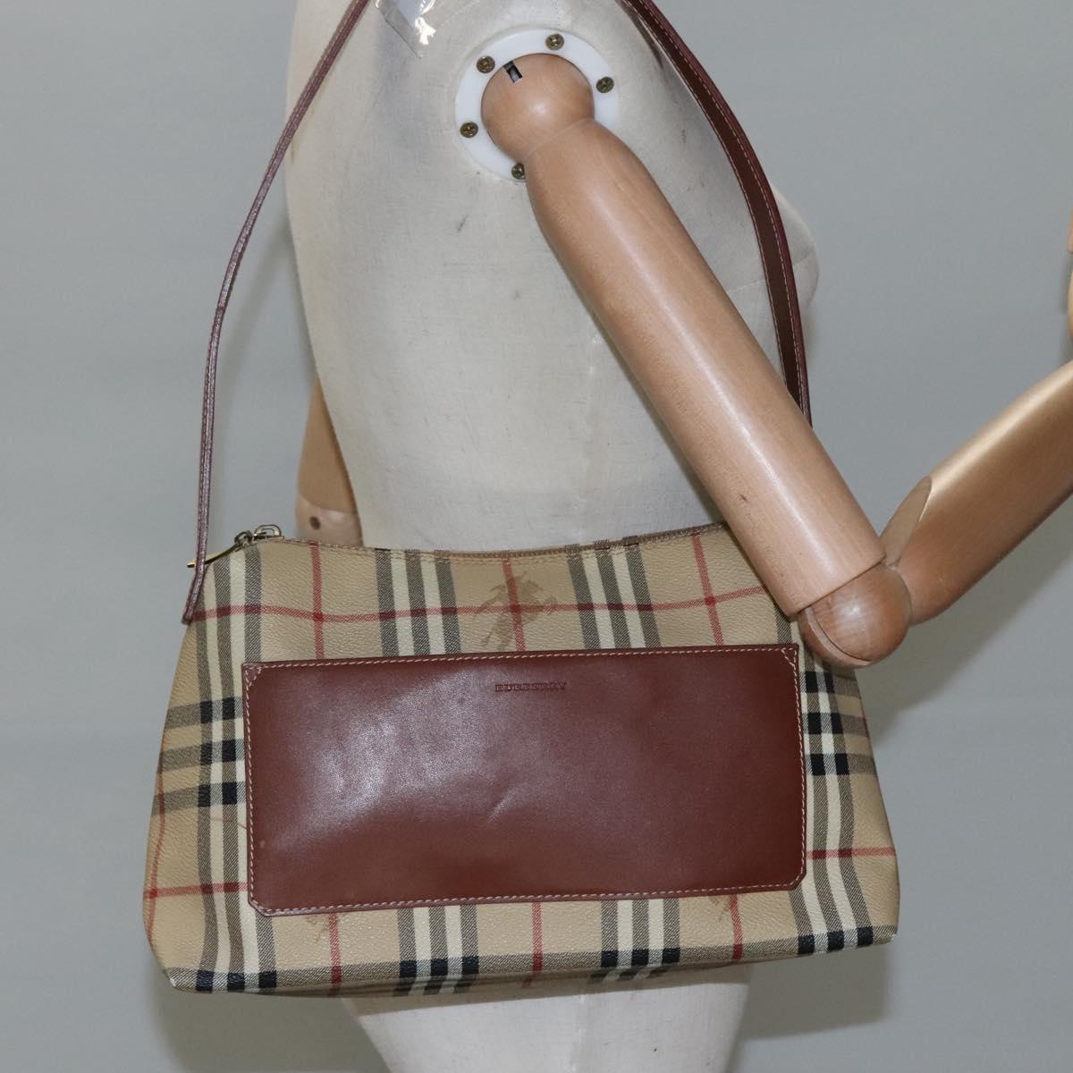 BURBERRY Nova Check Shoulder Bag PVC Leather Beige Brown Auth 110337