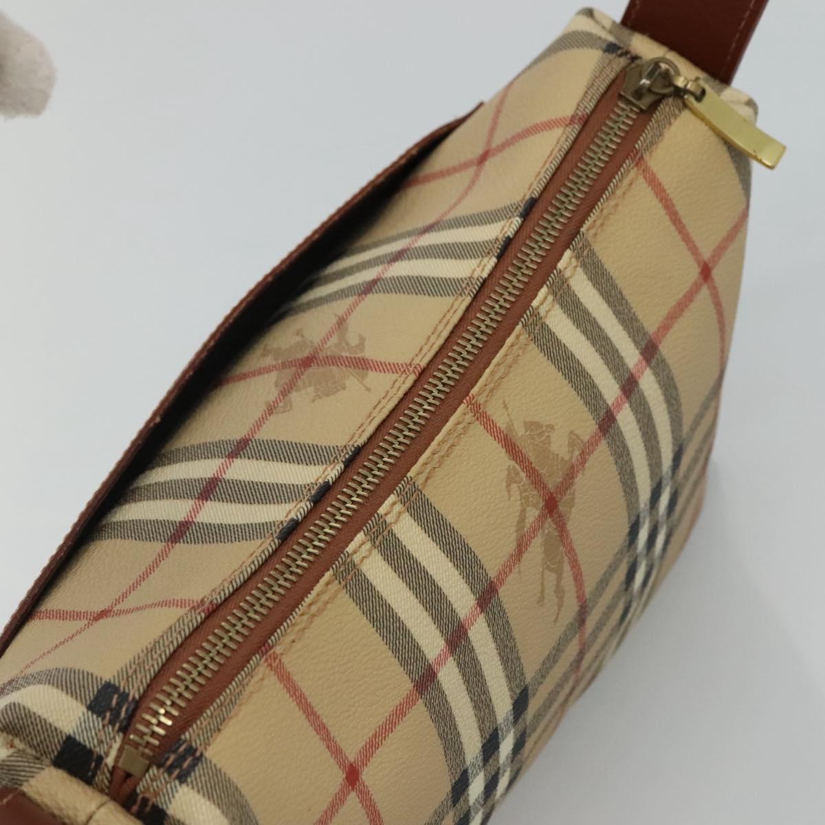 BURBERRY Nova Check Shoulder Bag PVC Leather Beige Brown Auth 110337