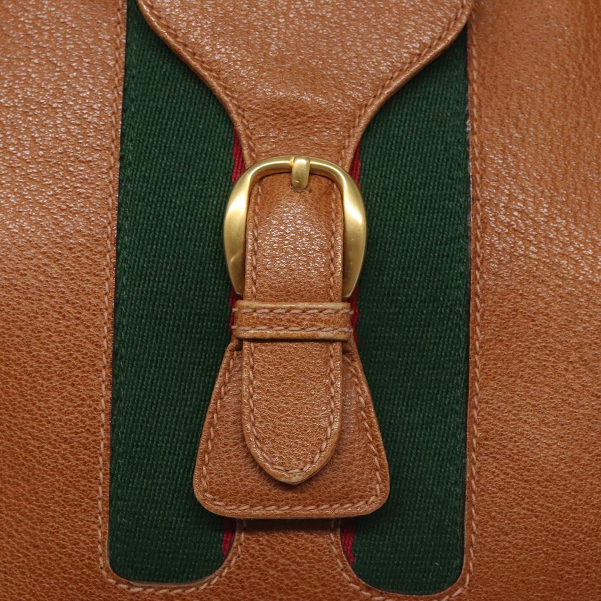 GUCCI Web Sherry Line Shoulder Bag Leather Brown Gold Auth 110342