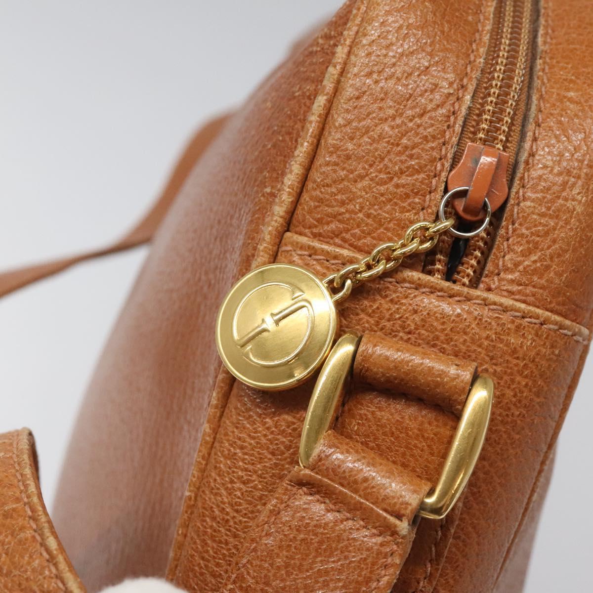 GUCCI Web Sherry Line Shoulder Bag Leather Brown Gold Auth 110342