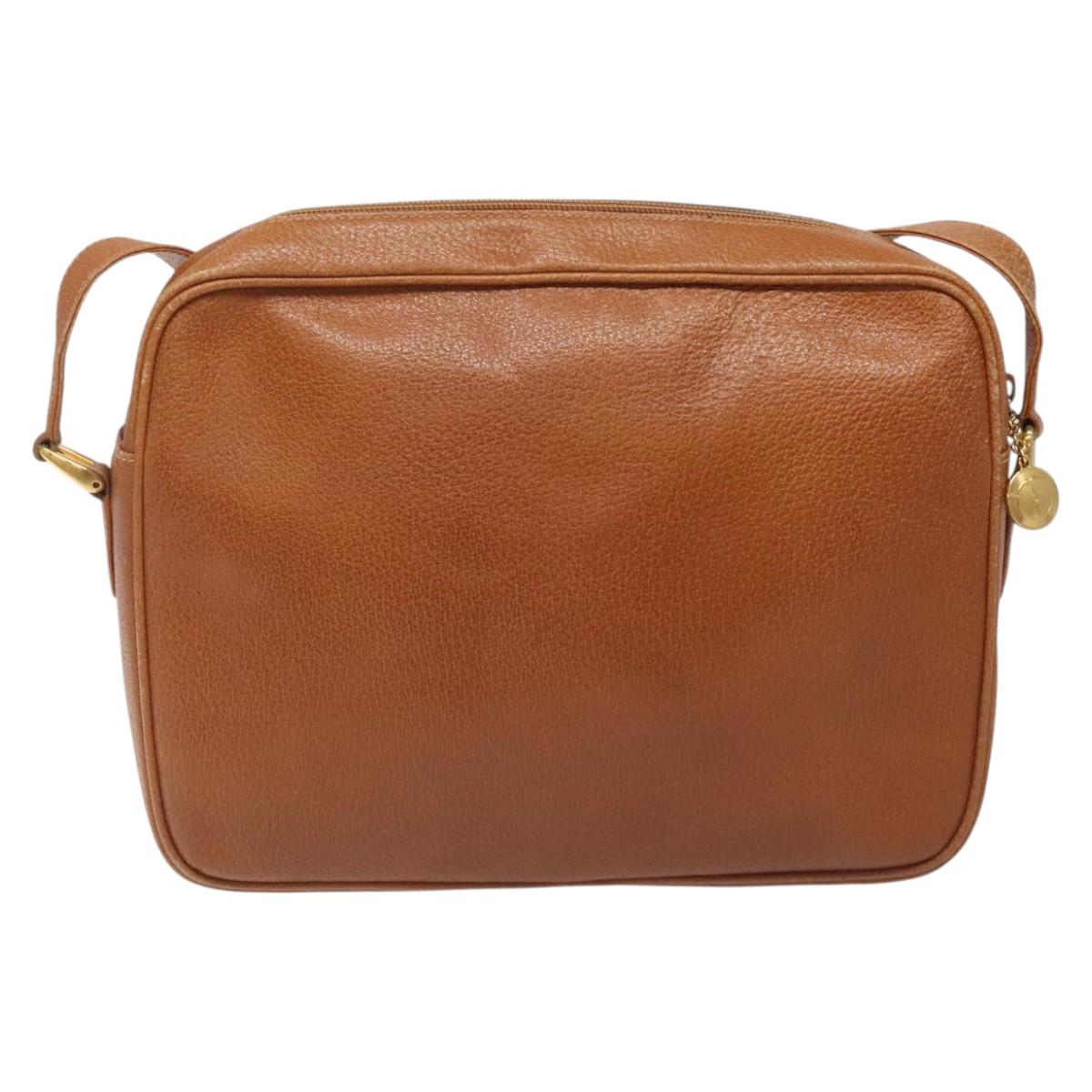GUCCI Web Sherry Line Shoulder Bag Leather Brown Gold Auth 110342