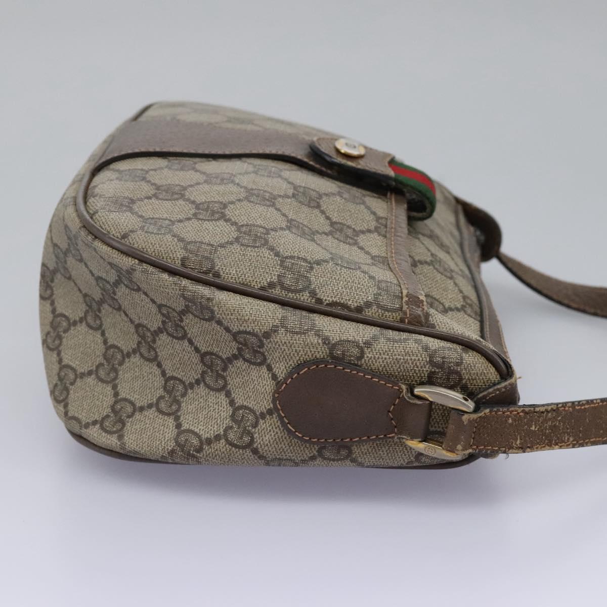 GUCCI Micro GG Supreme Web Sherry Line Shoulder Bag PVC Beige gold Auth 110383