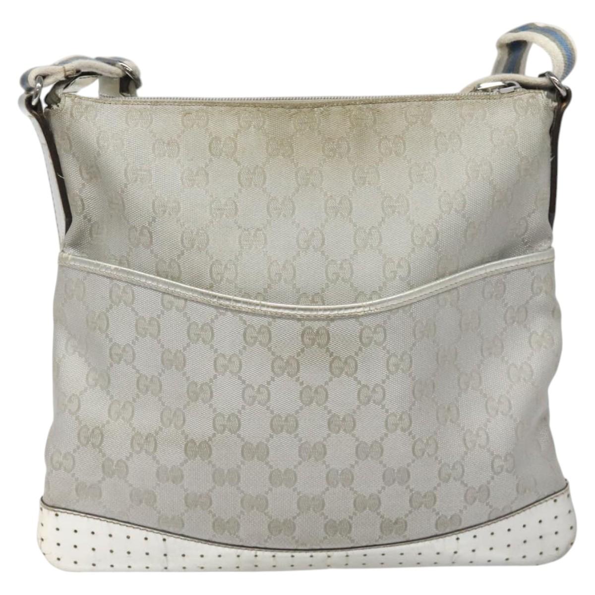 GUCCI GG Canvas Shoulder Bag Silver Blue 145857 Auth 110391