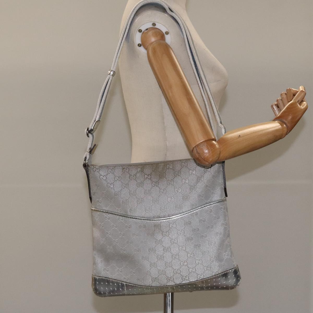 GUCCI GG Canvas Shoulder Bag Silver Blue 145857 Auth 110391