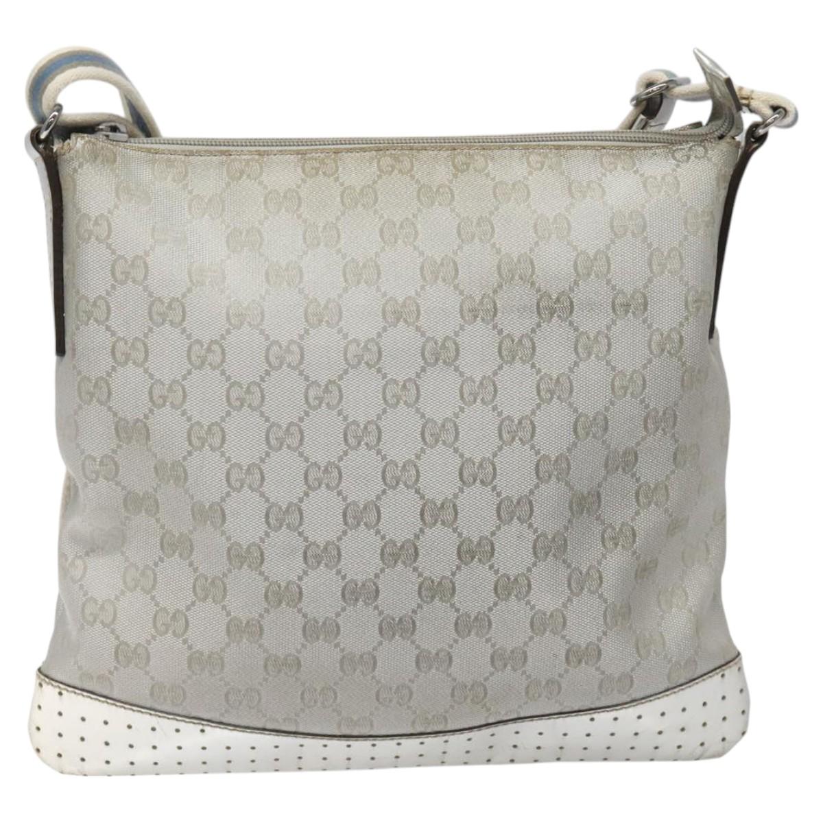 GUCCI GG Canvas Shoulder Bag Silver Blue 145857 Auth 110391