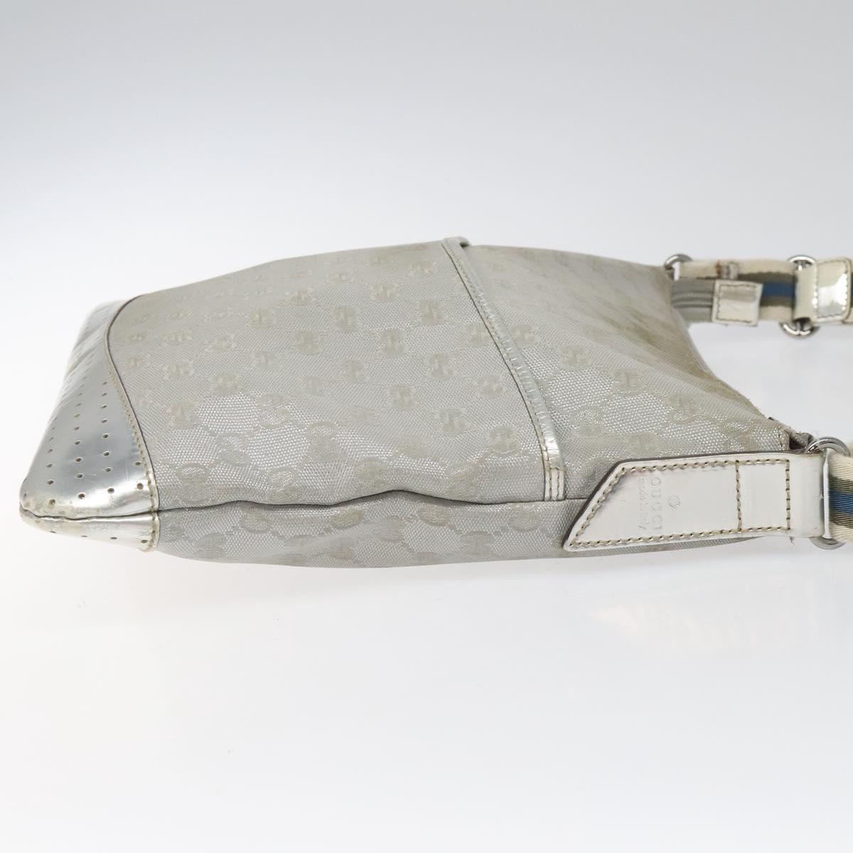 GUCCI GG Canvas Shoulder Bag Silver Blue 145857 Auth 110391