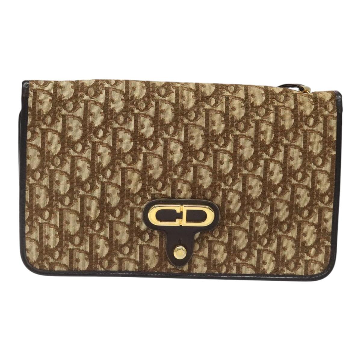 Christian Dior Trotter Canvas Shoulder Bag Brown Auth 110400