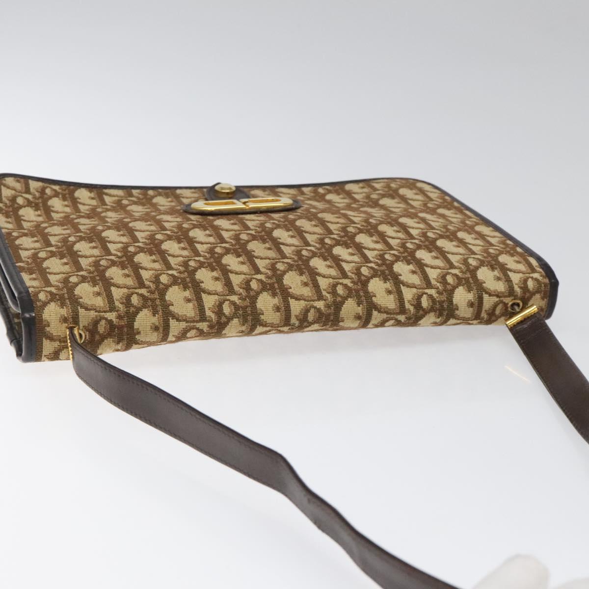 Christian Dior Trotter Canvas Shoulder Bag Brown Auth 110400