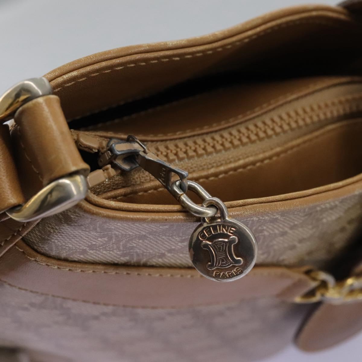 CELINE Macadam Canvas Shoulder Bag PVC Leather Beige Auth 110402