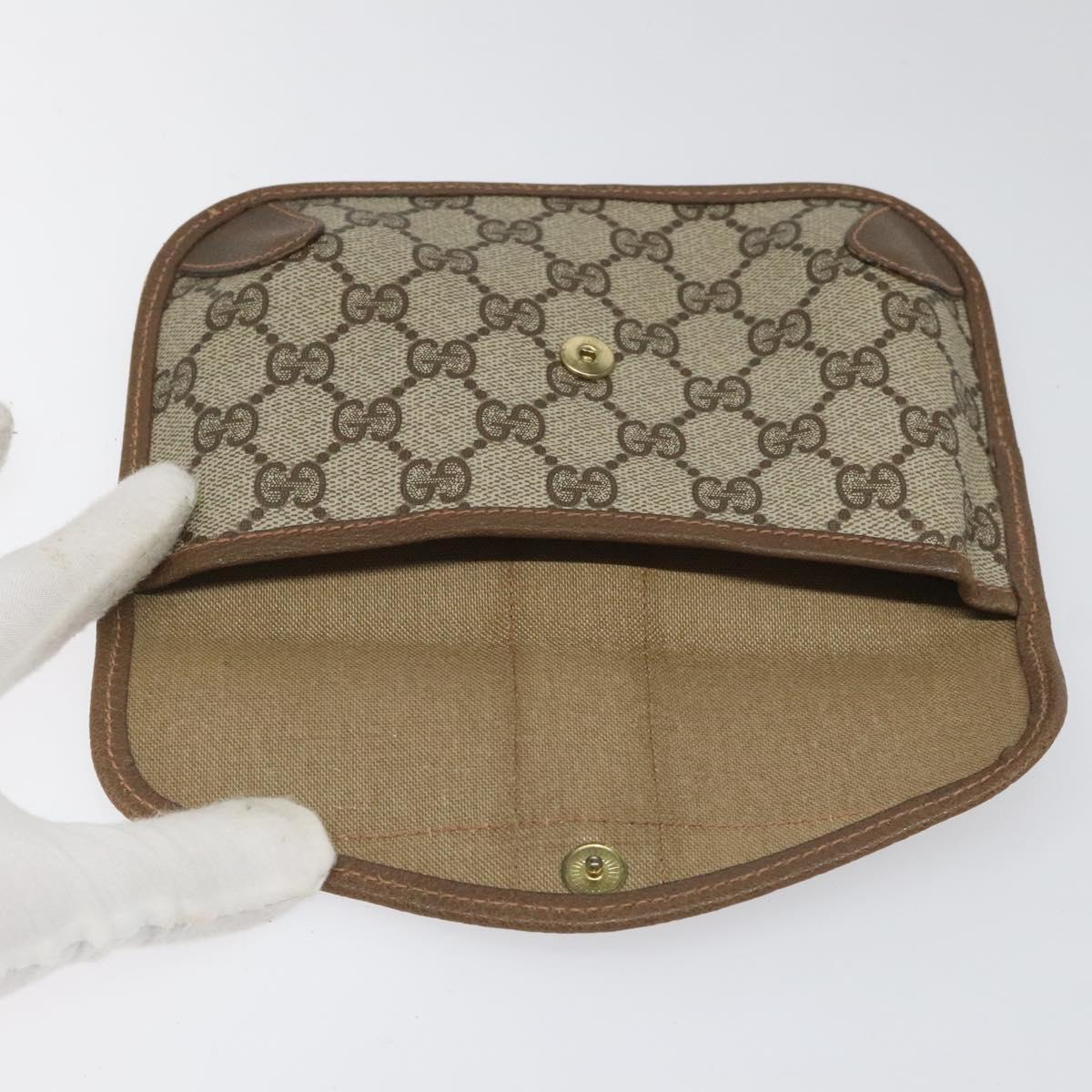 GUCCI GG Supreme Web Sherry Line Pouch PVC Leather Beige 89 01 021 Auth 110412