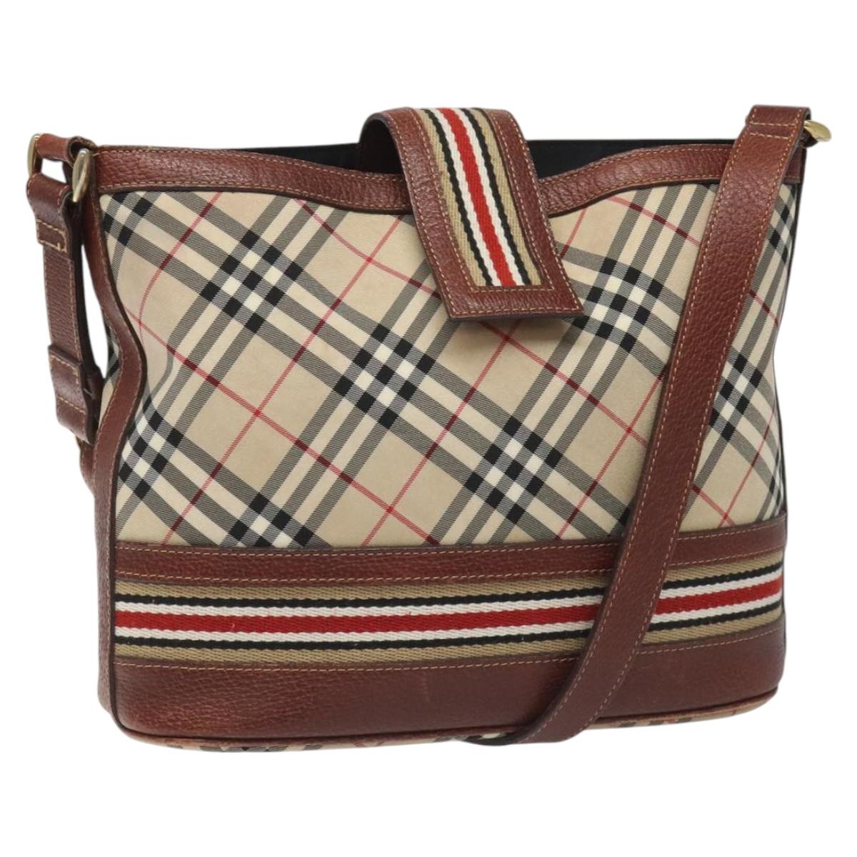 BURBERRY Nova Check Blue Label Shoulder Bag Nylon Leather Beige Auth 110429