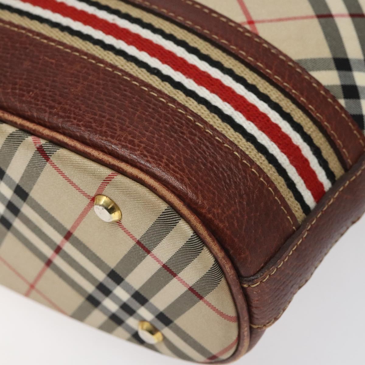 BURBERRY Nova Check Blue Label Shoulder Bag Nylon Leather Beige Auth 110429