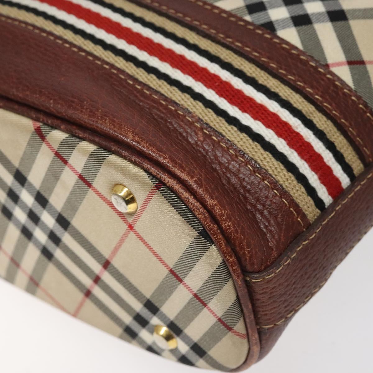 BURBERRY Nova Check Blue Label Shoulder Bag Nylon Leather Beige Auth 110429