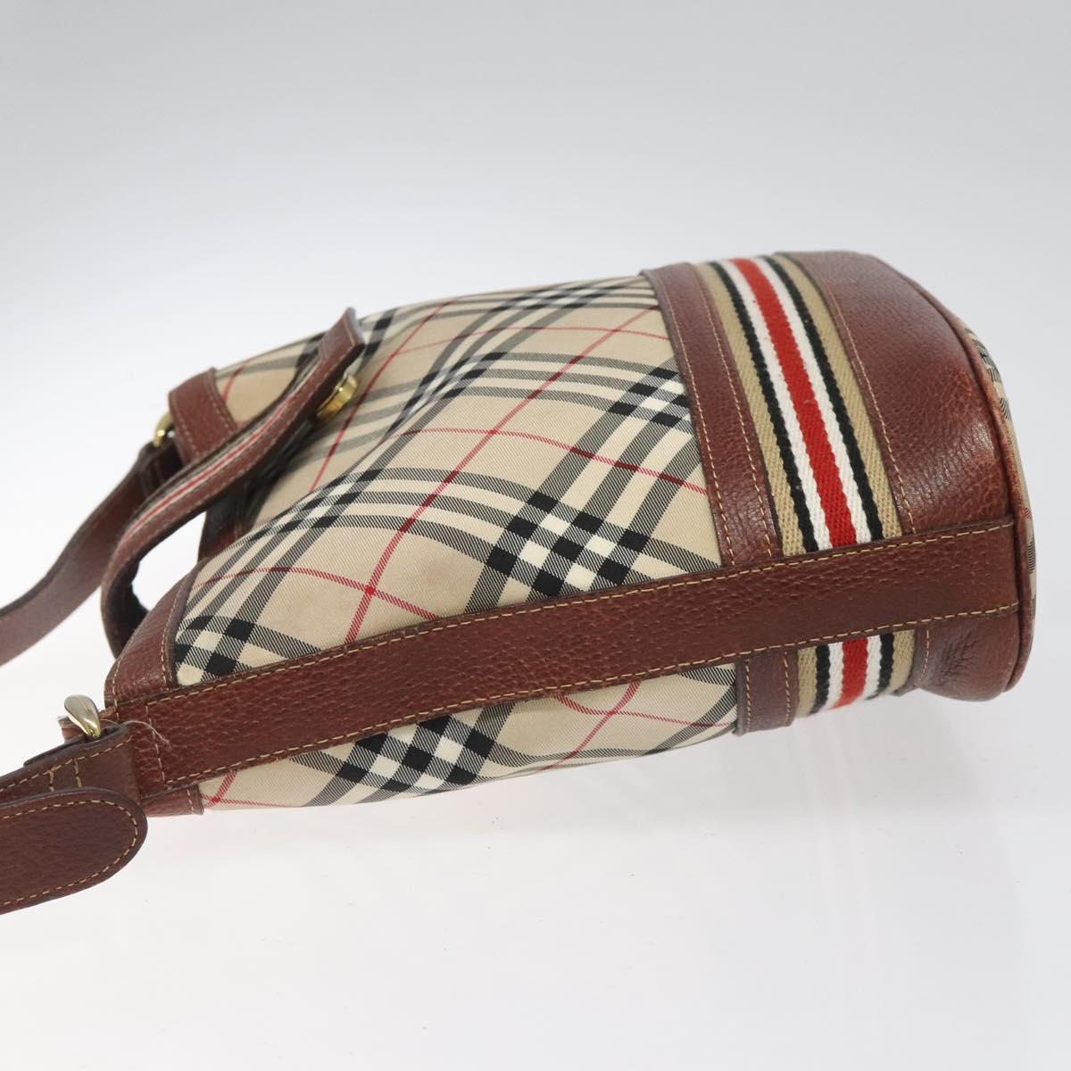 BURBERRY Nova Check Blue Label Shoulder Bag Nylon Leather Beige Auth 110429