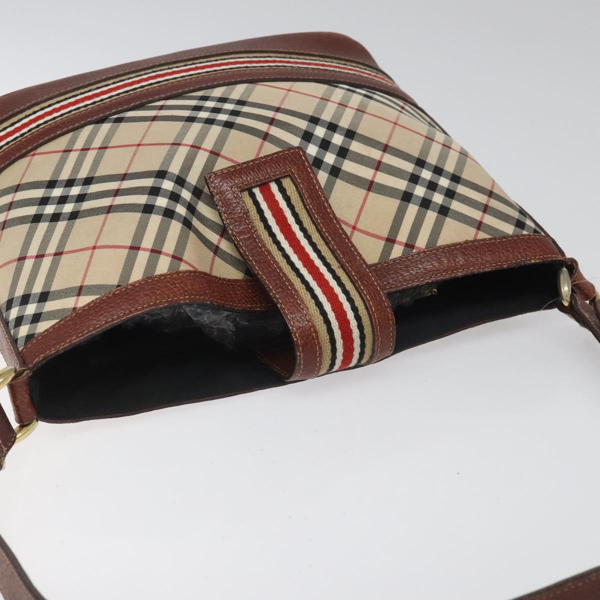 BURBERRY Nova Check Blue Label Shoulder Bag Nylon Leather Beige Auth 110429