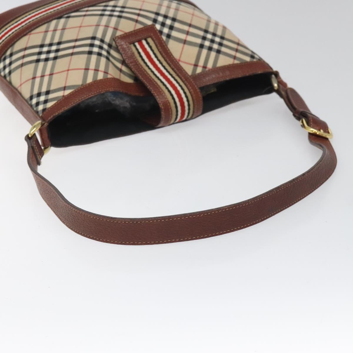 BURBERRY Nova Check Blue Label Shoulder Bag Nylon Leather Beige Auth 110429