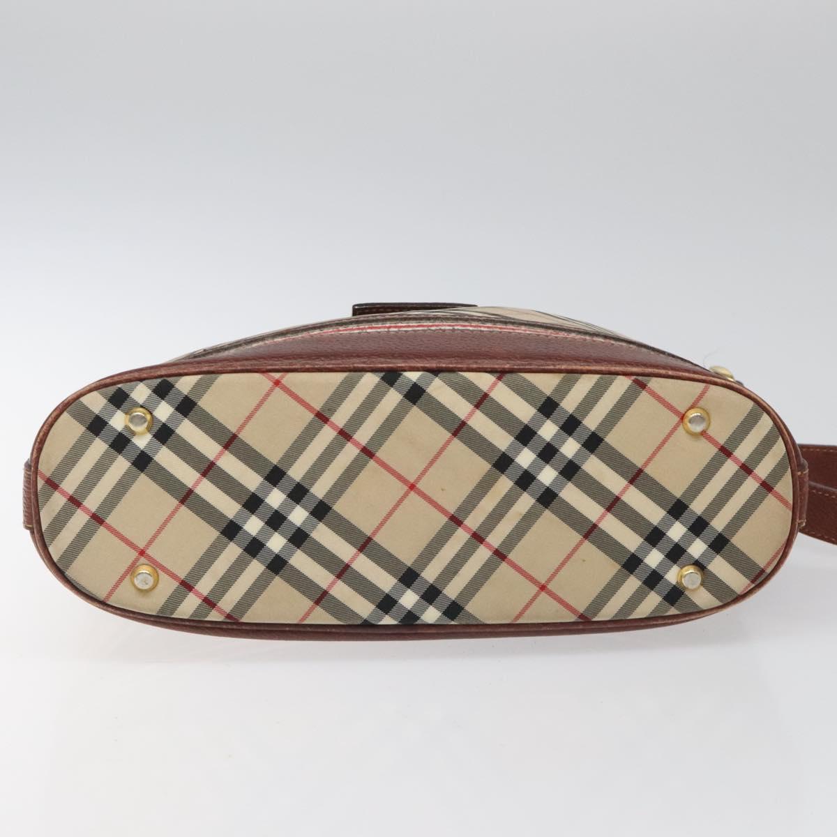 BURBERRY Nova Check Blue Label Shoulder Bag Nylon Leather Beige Auth 110429