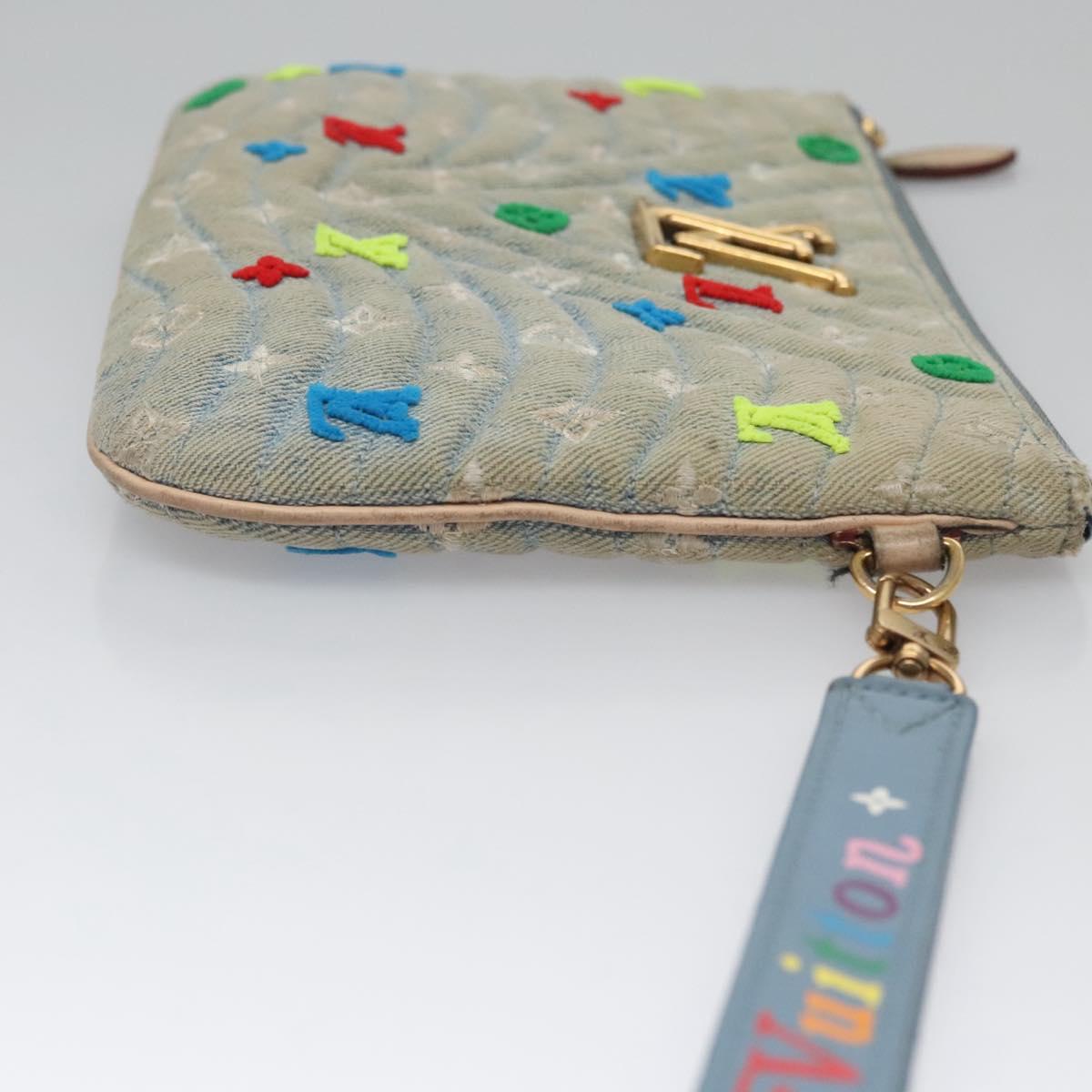 LOUIS VUITTON Monogram Denim New Wave Pochette Zip Bag Blue M67538 Auth 110431