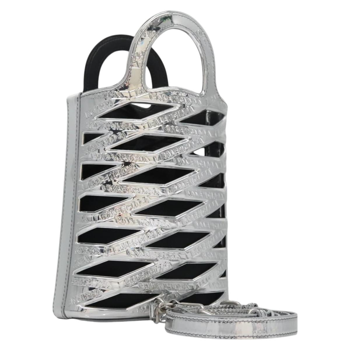 BALENCIAGA Neophone Holder Shoulder Bag Enamel Silver 660787 Auth 110436AV